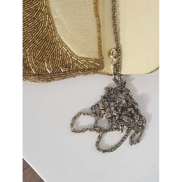La Regale Gold Beaded Vintage Evening Bag with Chain Strap