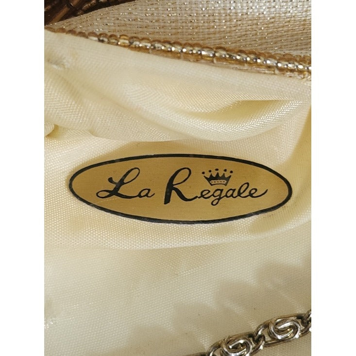 La Regale Gold Beaded Vintage Evening Bag with Chain Strap