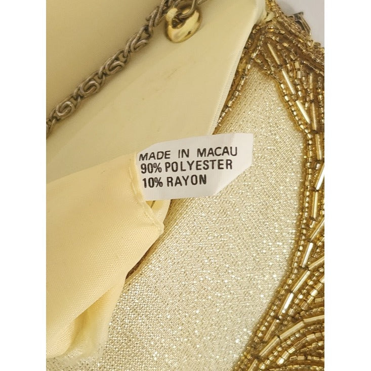 La Regale Gold Beaded Vintage Evening Bag with Chain Strap