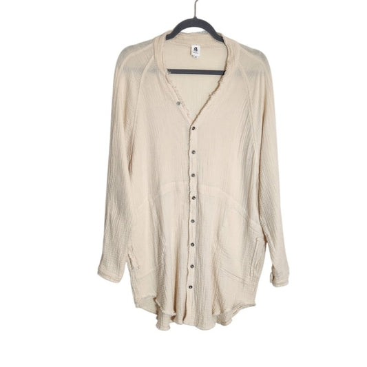 Flawless Cream Cotton Gauze Button-Up Tunic Size XL