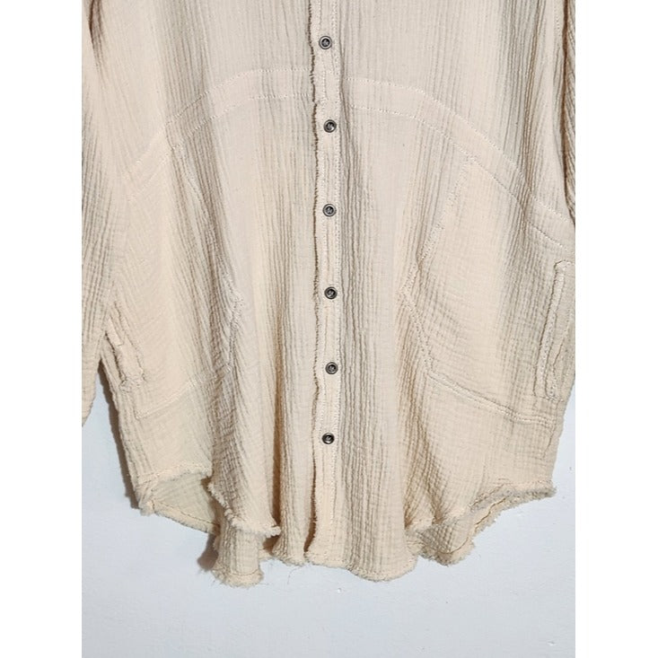 Flawless Cream Cotton Gauze Button-Up Tunic Size XL