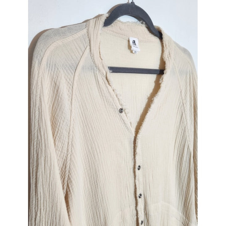 Flawless Cream Cotton Gauze Button-Up Tunic Size XL