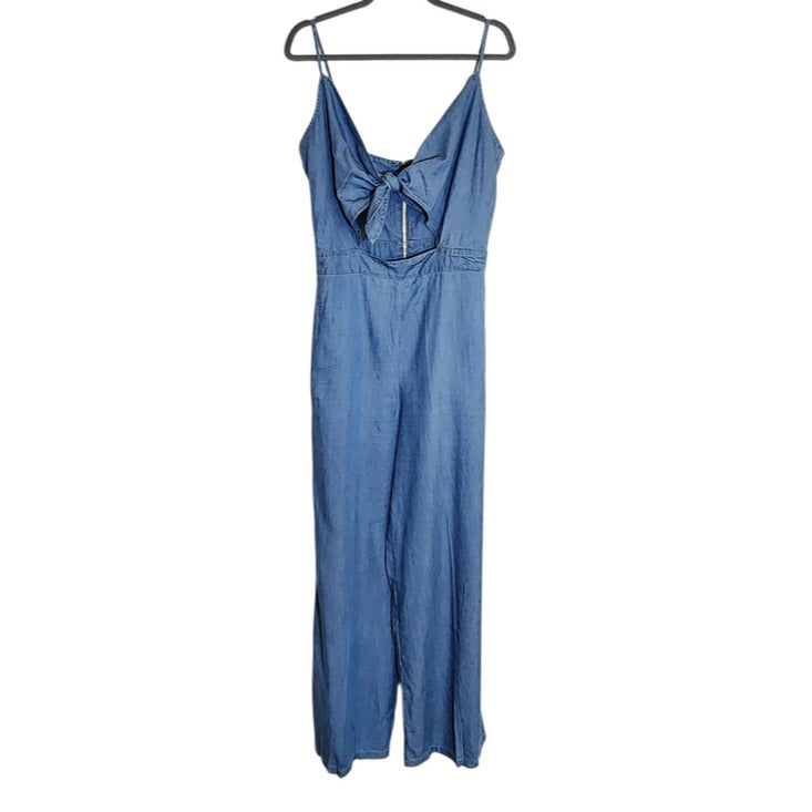 Gianni Bini Chambray Blue Sleeveless Wide Leg Jumpsuit Size Large