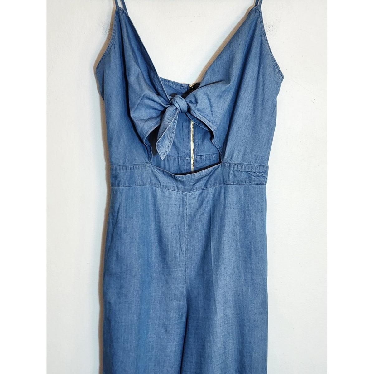 Gianni Bini Chambray Blue Sleeveless Wide Leg Jumpsuit Size Large