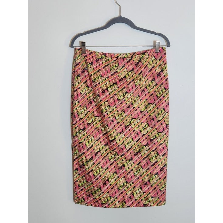 Ashley Stewart Pink and Green Graphic Print Pull On Skirt Size 12