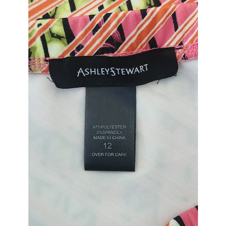 Ashley Stewart Pink and Green Graphic Print Pull On Skirt Size 12