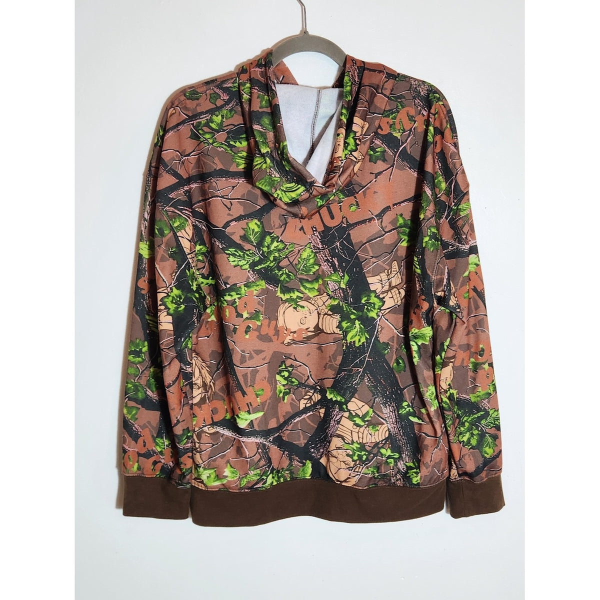 Chucky Brown and Green Camo Pullover Hoodie with Drawstring Size Small