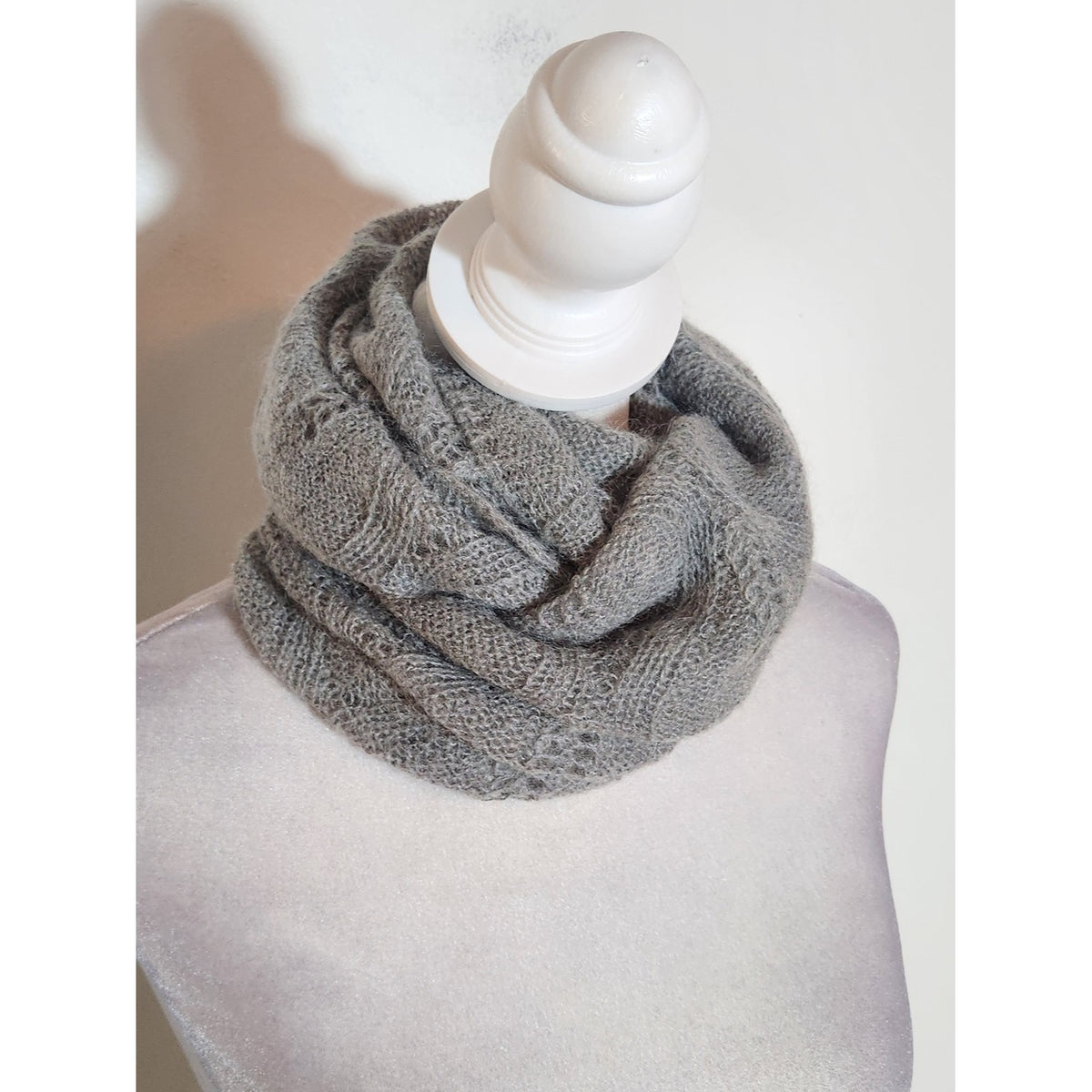Talbots Gray Mohair Blend Loose Knit Infinity Scarf One Size