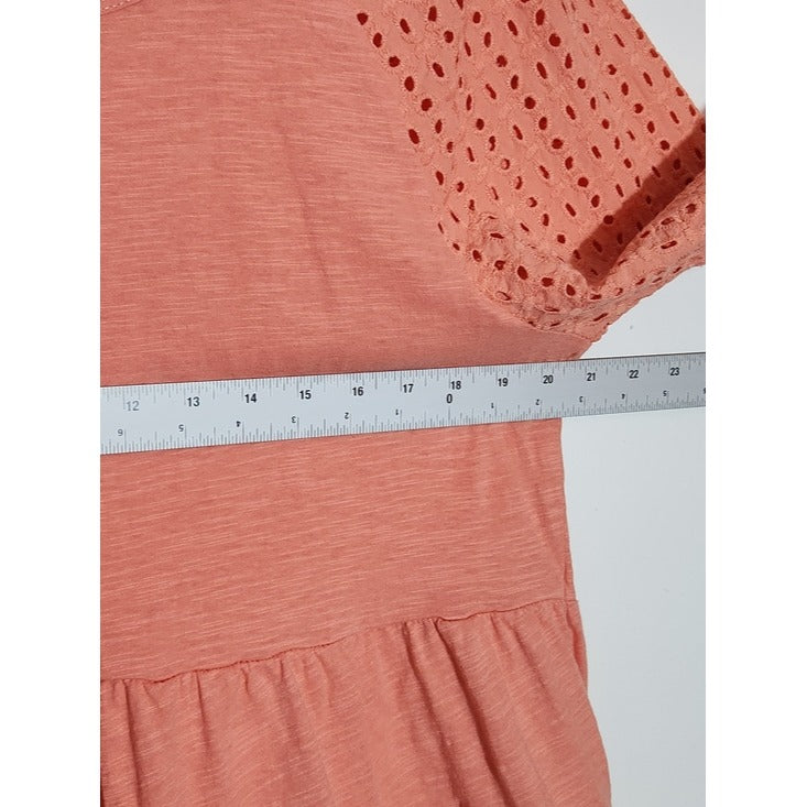 Time and Tru Coral Orange Eyelet Sleeve Knit Top Size XL