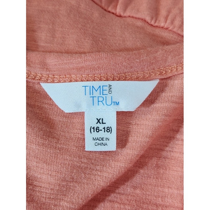 Time and Tru Coral Orange Eyelet Sleeve Knit Top Size XL