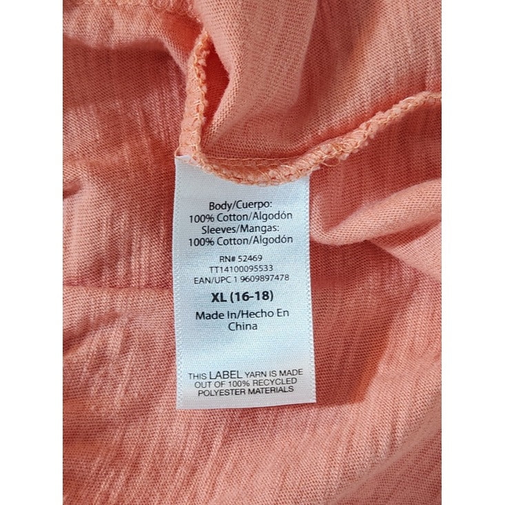 Time and Tru Coral Orange Eyelet Sleeve Knit Top Size XL