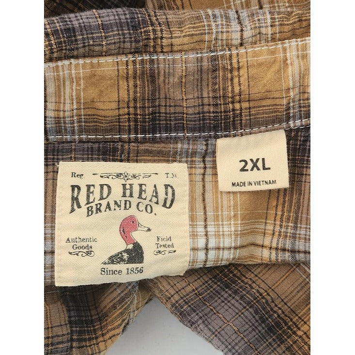 Red Head Brown and Gray Plaid Seersucker Button Down Shirt Size 2X