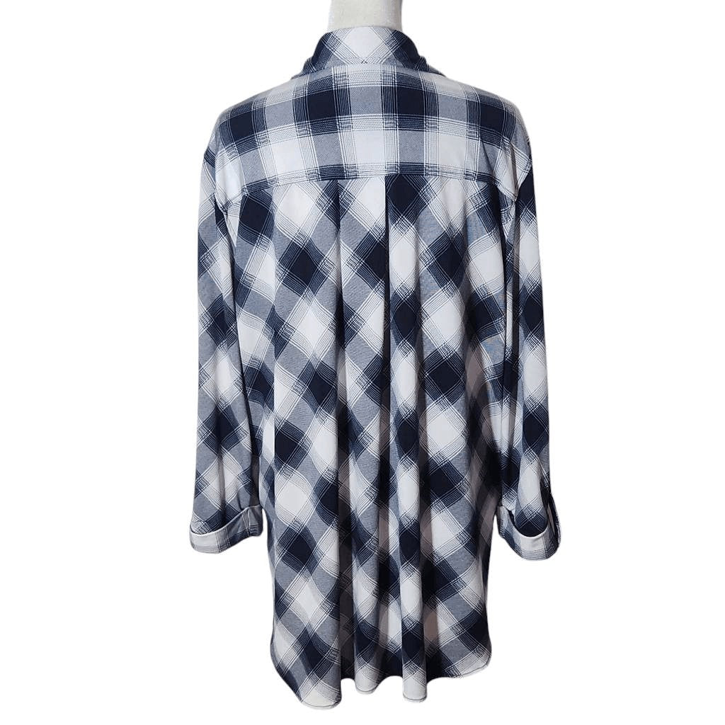 Nygard Navy and White Plaid Button-Down Tunic Size Large Nygard Button-Up Top