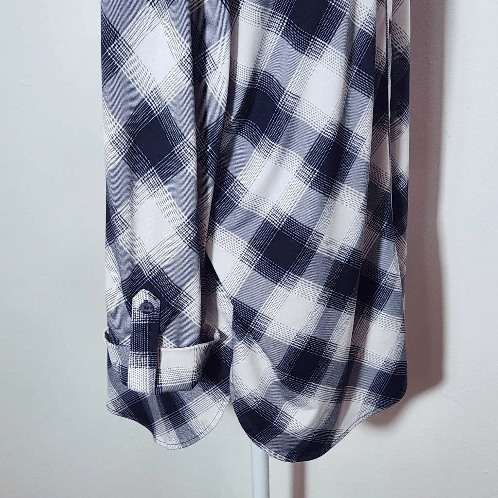 Nygard Navy and White Plaid Button-Down Tunic Size Large Nygard Button-Up Top