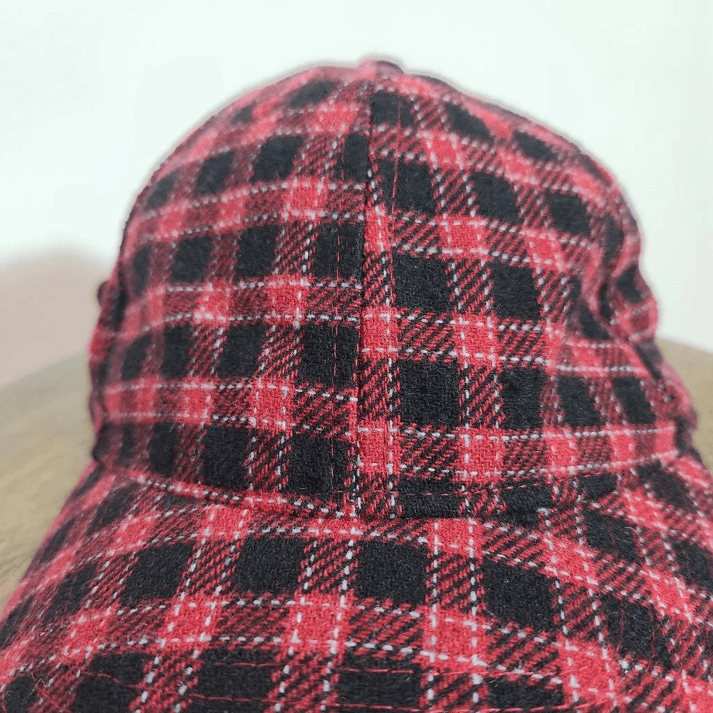 Red and Black Plaid Baseball Cap One Size Wool Blend Plaid Baseball Hat