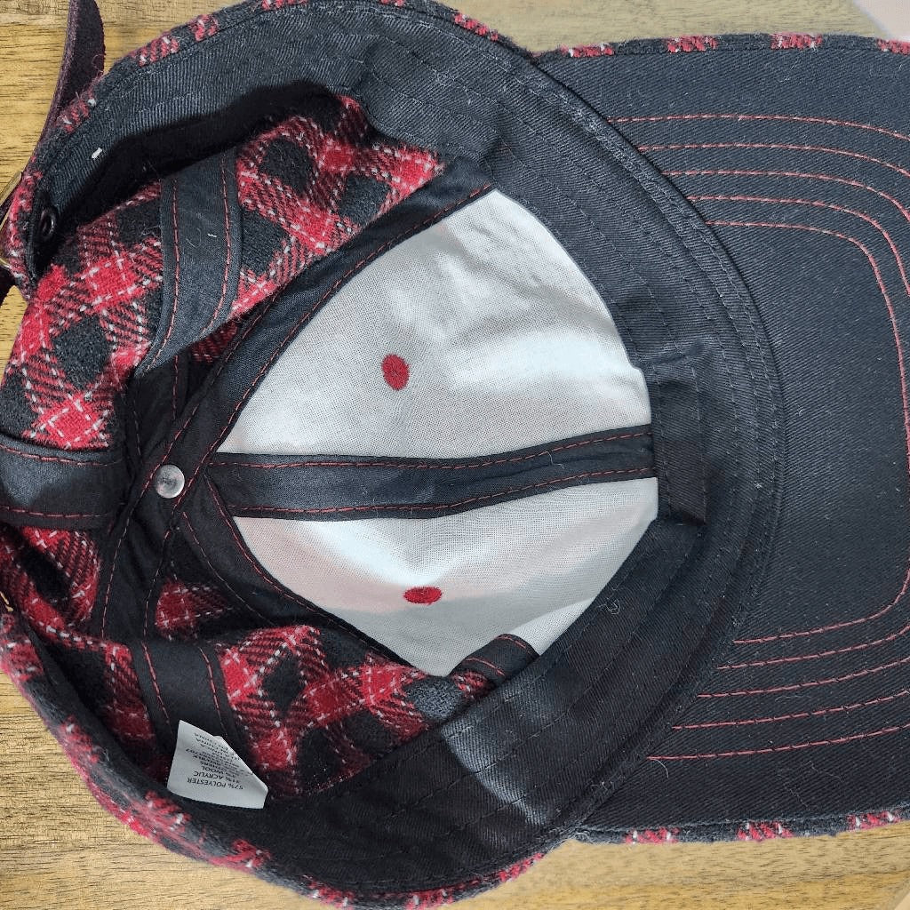 Red and Black Plaid Baseball Cap One Size Wool Blend Plaid Baseball Hat