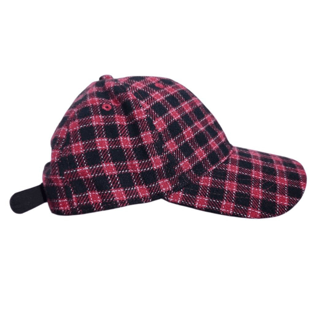 Red and Black Plaid Baseball Cap One Size Wool Blend Plaid Baseball Hat