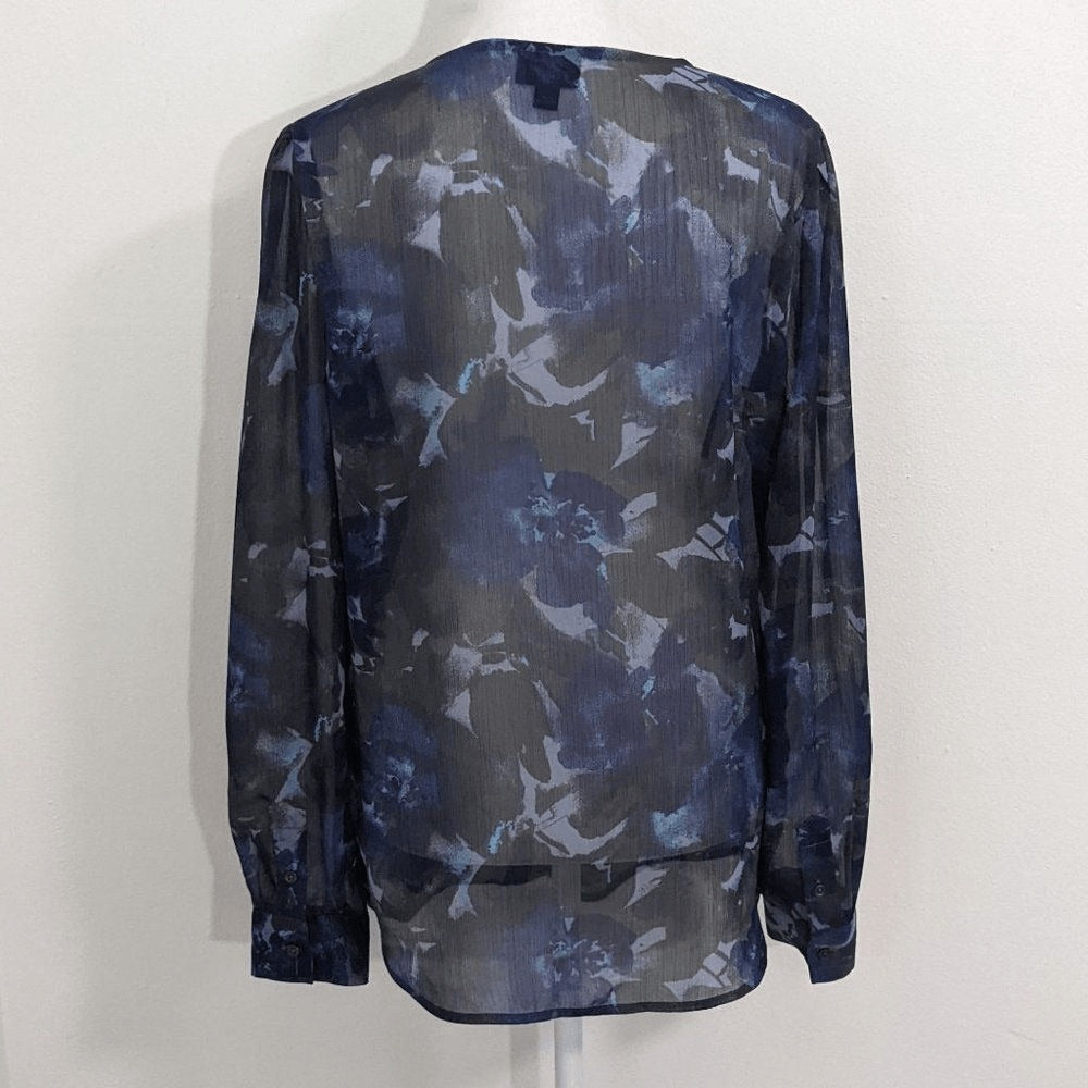Mossimo Blue and Black Floral Blouse Size Small Sheer Flowy Blouse