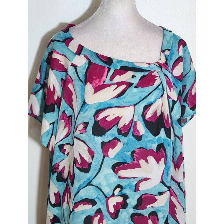 Liz Claiborne Aqua Blue and Magenta Floral Blouse Size 2X