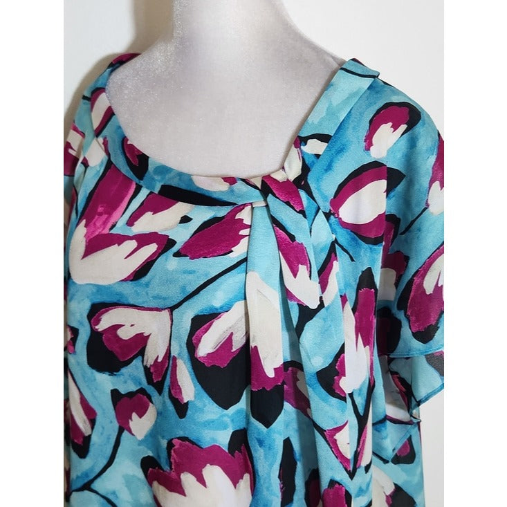 Liz Claiborne Aqua Blue and Magenta Floral Blouse Size 2X