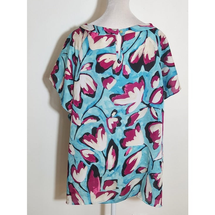 Liz Claiborne Aqua Blue and Magenta Floral Blouse Size 2X