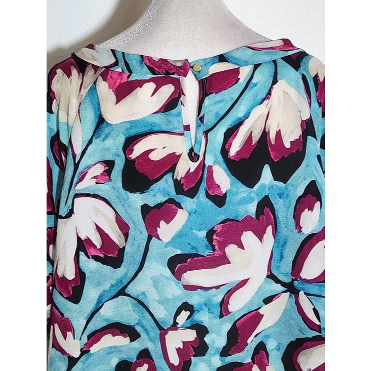 Liz Claiborne Aqua Blue and Magenta Floral Blouse Size 2X