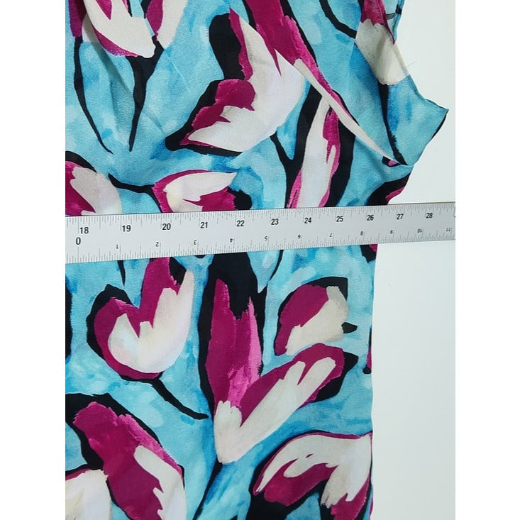 Liz Claiborne Aqua Blue and Magenta Floral Blouse Size 2X