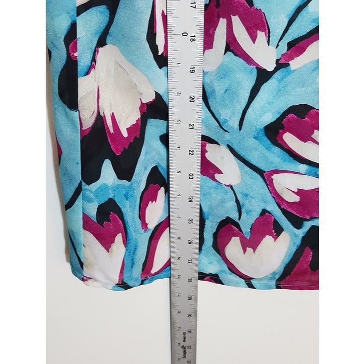 Liz Claiborne Aqua Blue and Magenta Floral Blouse Size 2X