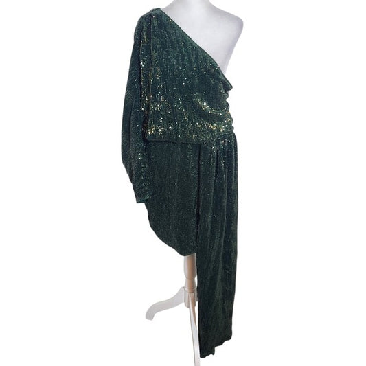 PrettyLittleThing One-Shoulder Green Sequin Dress NWT Size 12 Green Formal Dress