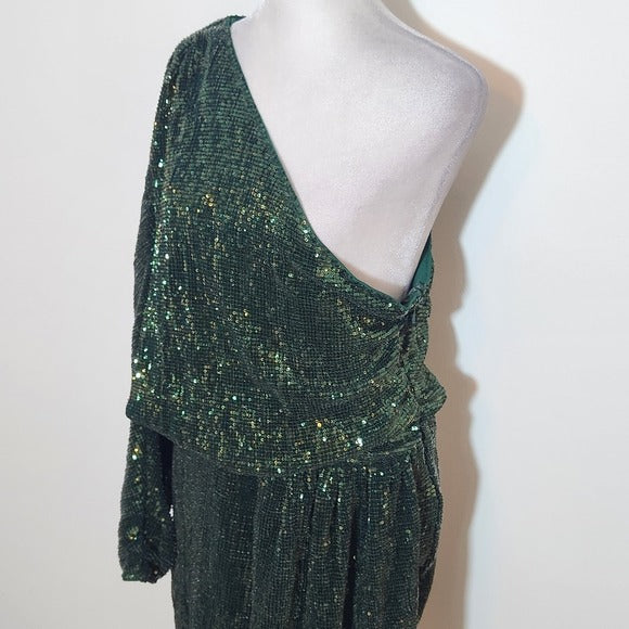 PrettyLittleThing One-Shoulder Green Sequin Dress NWT Size 12 Green Formal Dress