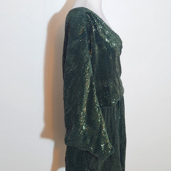 PrettyLittleThing One-Shoulder Green Sequin Dress NWT Size 12 Green Formal Dress