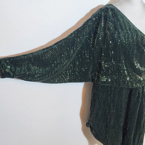 PrettyLittleThing One-Shoulder Green Sequin Dress NWT Size 12 Green Formal Dress