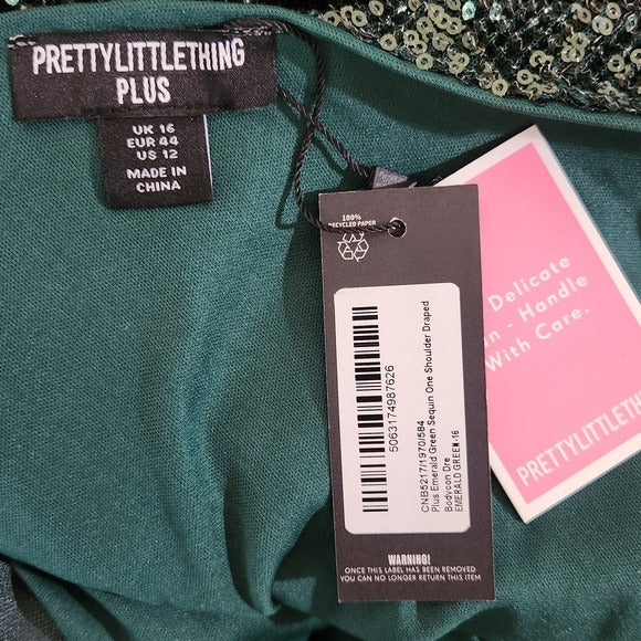 PrettyLittleThing One-Shoulder Green Sequin Dress NWT Size 12 Green Formal Dress