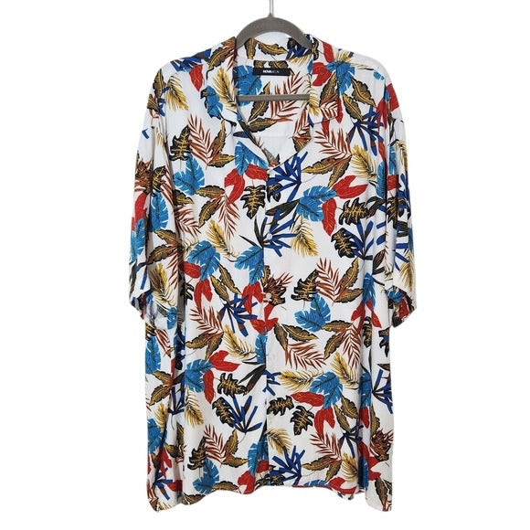 Fashion Nova Men's Colorful Tropical Leaf Print Hawaiian Shirt Size XXXL