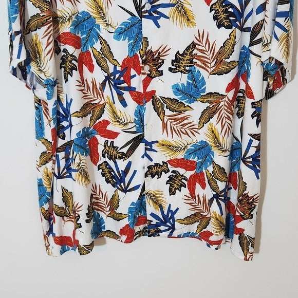 Fashion Nova Men's Colorful Tropical Leaf Print Hawaiian Shirt Size XXXL