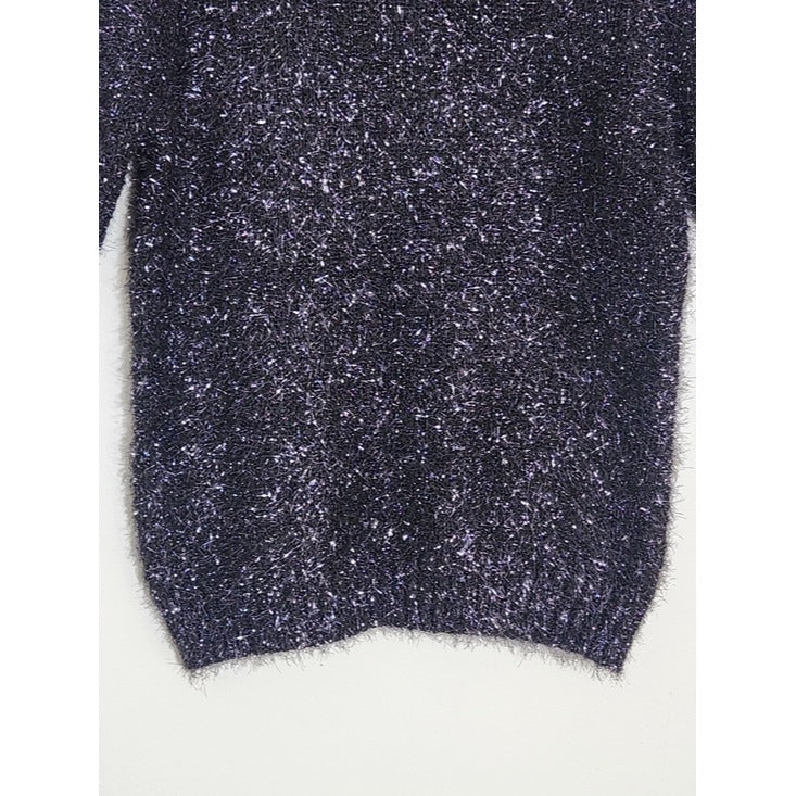 Rachel Zoe Black Metallic Fuzzy Short Sleeve Sweater Size Medium