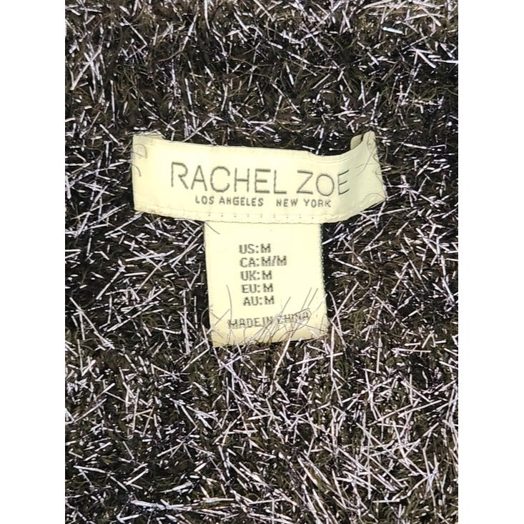 Rachel Zoe Black Metallic Fuzzy Short Sleeve Sweater Size Medium