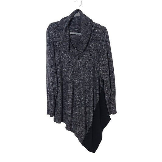 Alfani Black and Silver Cowl Neck Sweater with Asymmetrical Hem Size 1X