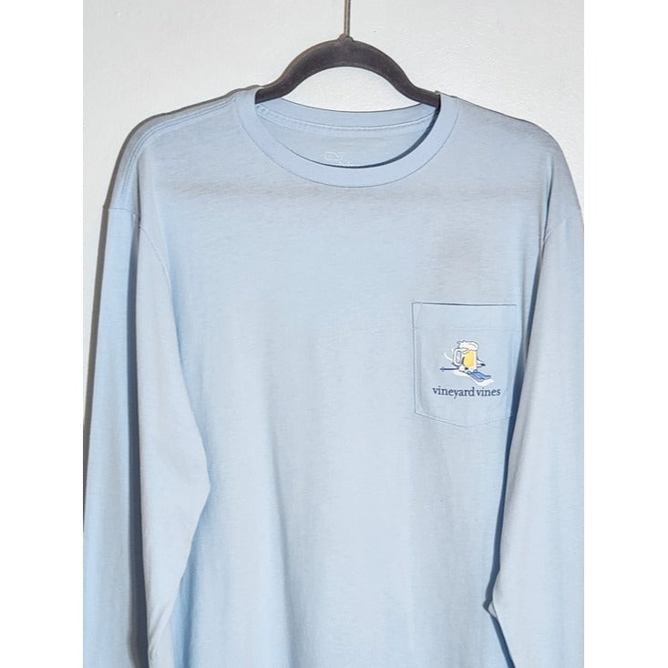Vineyard Vines Light Blue Brew-Ski Graphic Long Sleeve T-Shirt NWT Size Large