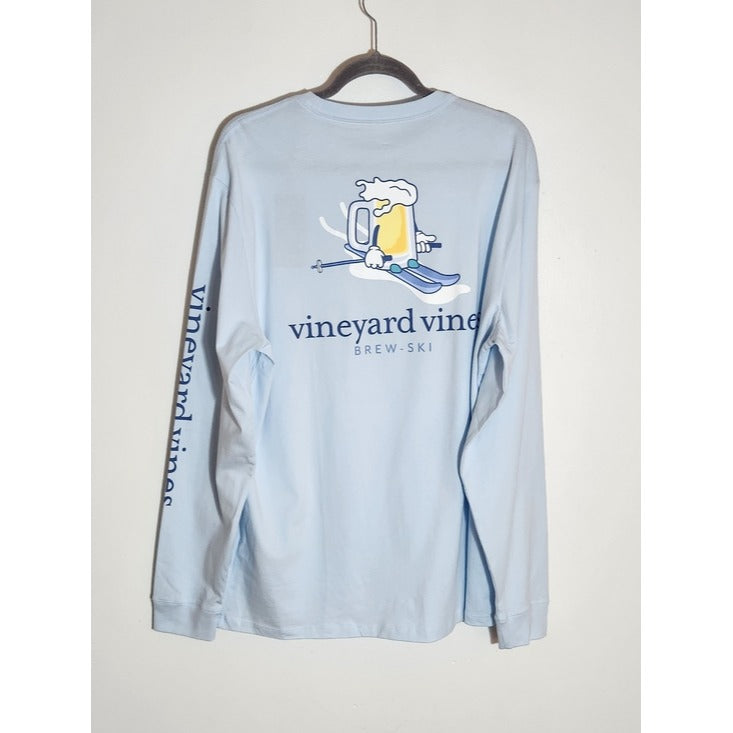 Vineyard Vines Light Blue Brew-Ski Graphic Long Sleeve T-Shirt NWT Size Large