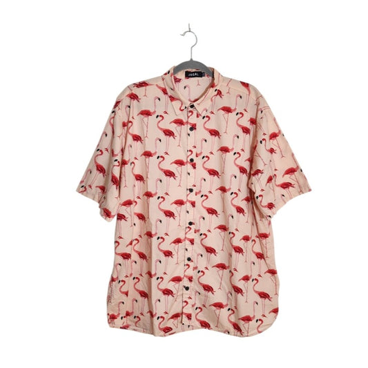 Jogal Pink Flamingo Print Short Sleeve Hawaiian Shirt Size XXL