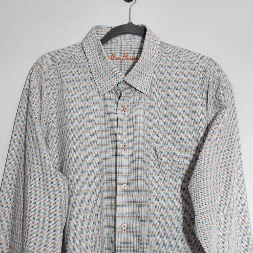 Alan Flusser Plaid Rainbow Button-Up Long Sleeve Shirt Size XL Colorful Shirt