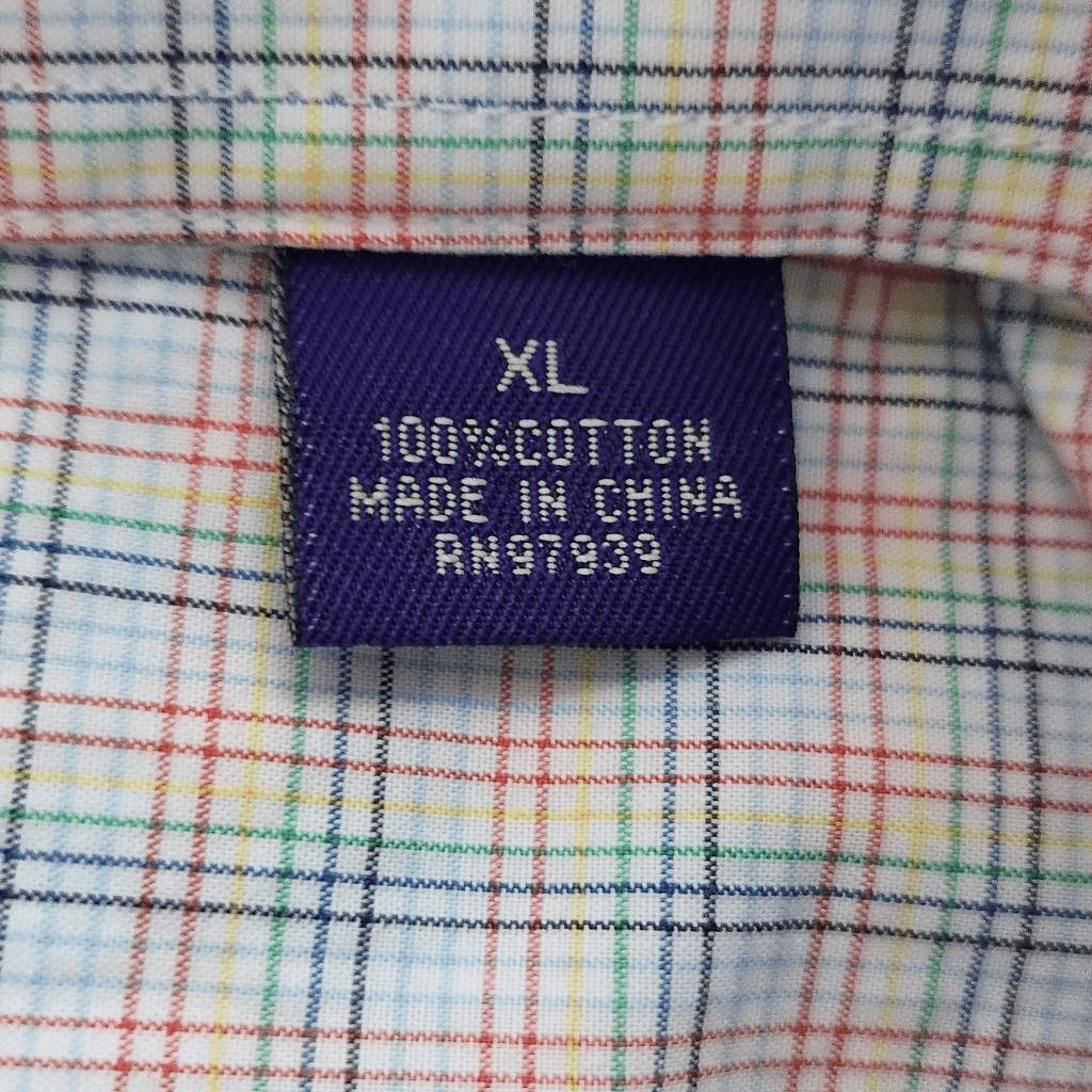 Alan Flusser Plaid Rainbow Button-Up Long Sleeve Shirt Size XL Colorful Shirt