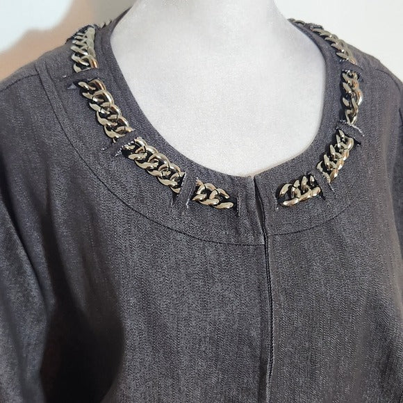 Cato Gray Denim Chain Embellished Jacket Size 18/20W Cato Woman Denim Jacket