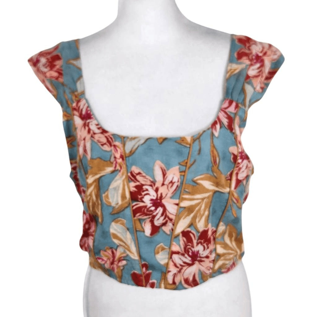 Band of Gypsies Blue and Red Floral Boho Crop Top Size Large NWT Blue Crop Top