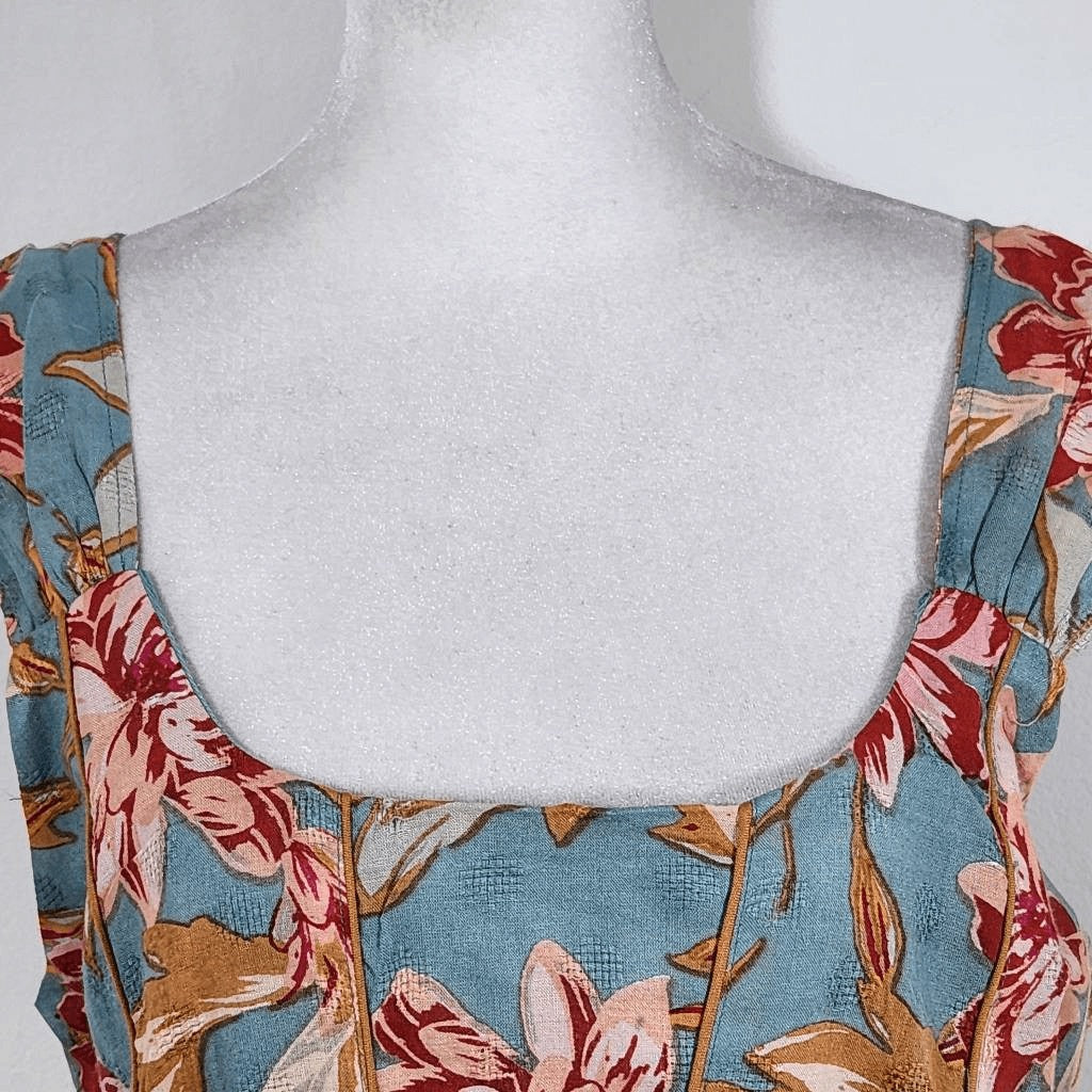 Band of Gypsies Blue and Red Floral Boho Crop Top Size Large NWT Blue Crop Top