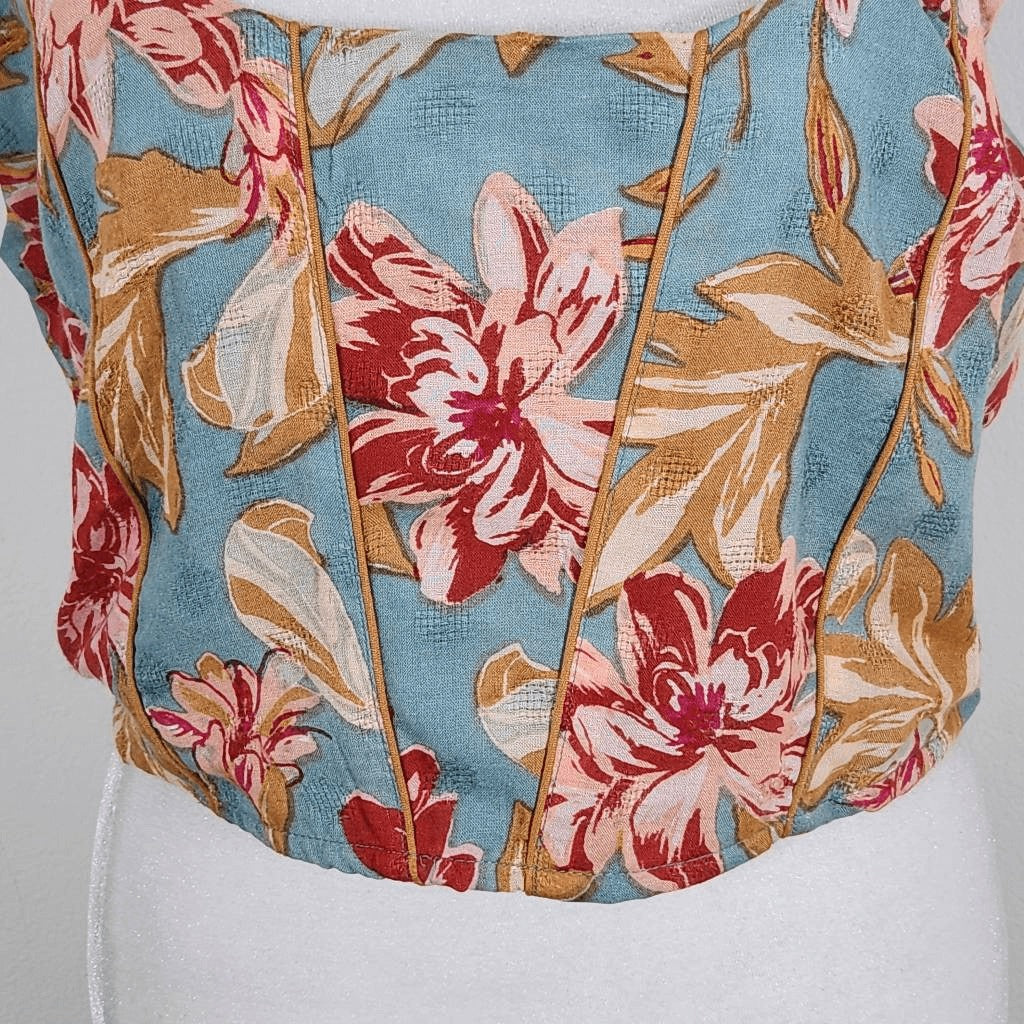 Band of Gypsies Blue and Red Floral Boho Crop Top Size Large NWT Blue Crop Top