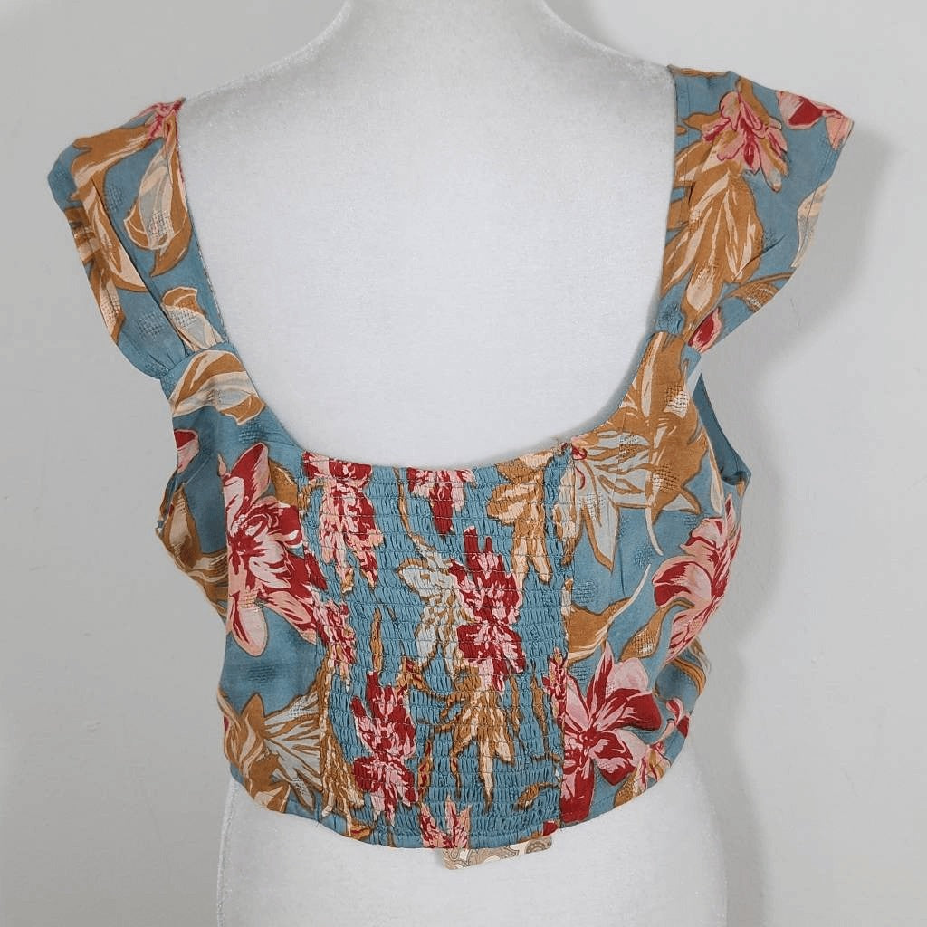 Band of Gypsies Blue and Red Floral Boho Crop Top Size Large NWT Blue Crop Top