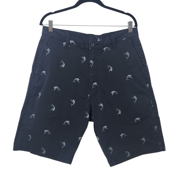 Wrangler Navy Men's Shorts with Sword Fish Print Size 34 Preppy Fishing Shorts