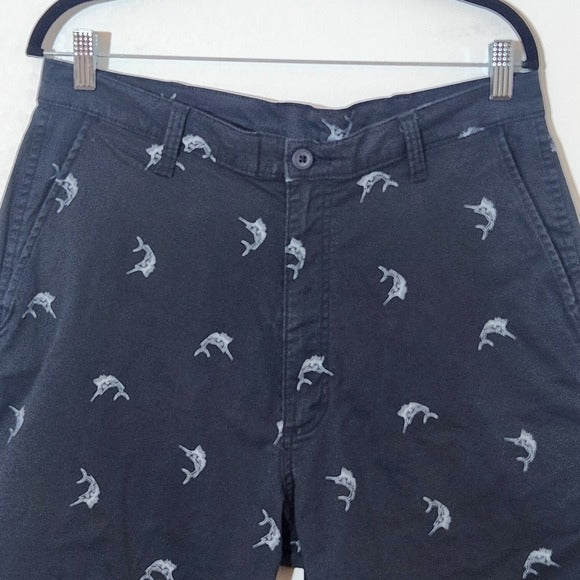 Wrangler Navy Men's Shorts with Sword Fish Print Size 34 Preppy Fishing Shorts